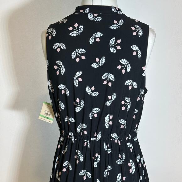 NWT Anne Klein Black Pink Floral Sleeveless Midi Dress Pockets Womens Size 10 - Picture 6 of 11